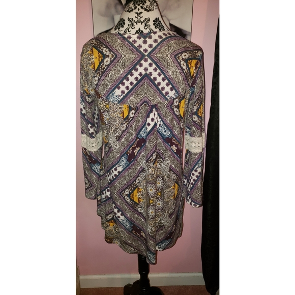 Brown and purple paisley printed bell sleeve top - Picture 3 of 3